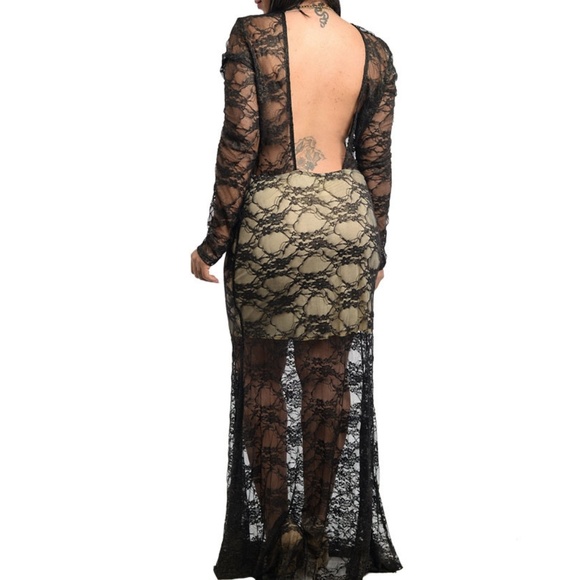 PLUS SIZE maxi dress prom party backless lace mesh - Picture 2 of 3